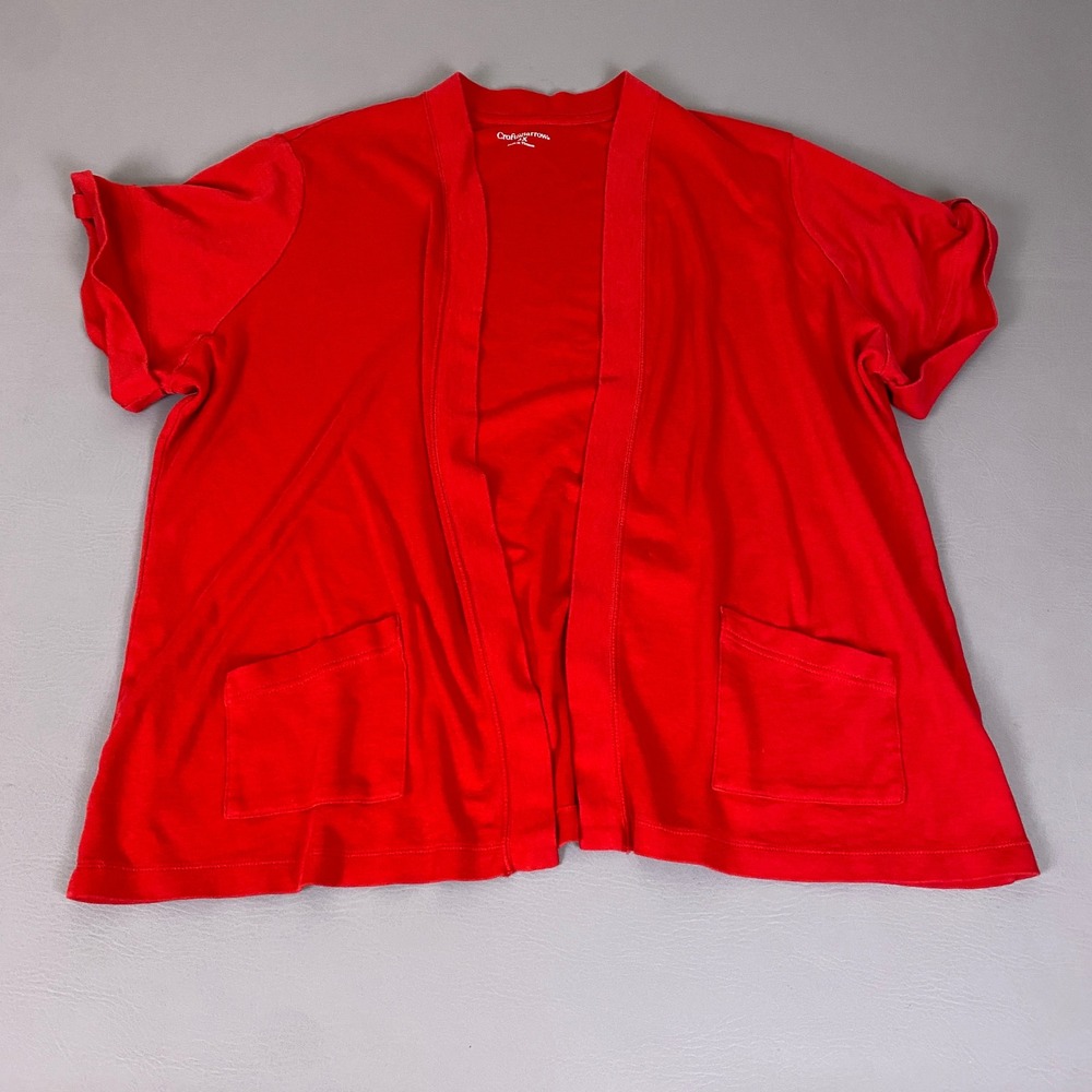 Croft & Barrow Cardigan Women's Size 3X Red 100% Cotton Short Sleeve Open Pocket